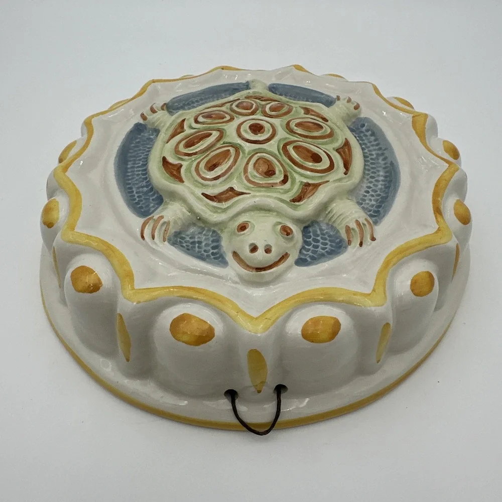 Mei-Elmar Imports Turtle Ceramic Wall Hanging Mold Italy White Green K3370